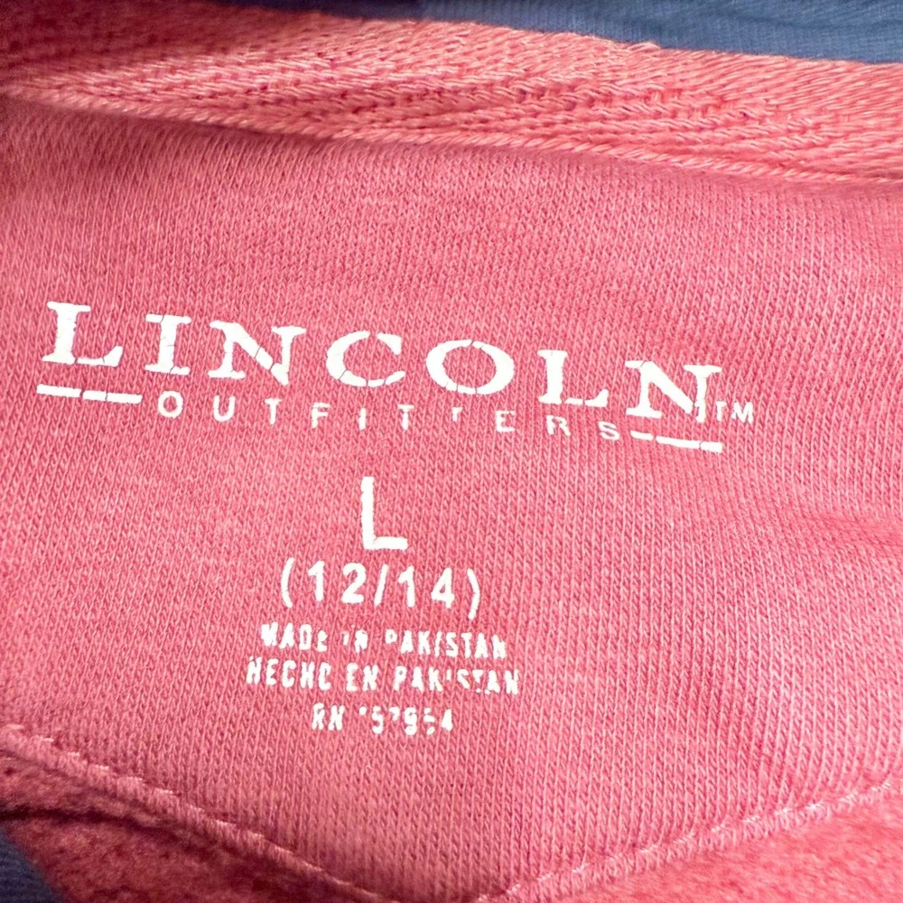 Lincoln Outfitters Hoodie Sweatshirt Youth L (12/14) Pullover Logo Sleeve Salmon